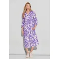 Maxikleid STREET ONE, Damen, Gr. 42, EURO-Größen, lila (smell of lavender), Stoff, 100% Leinen, gemustert, casual, gerade lang, Rundhals, 3/4-Ärmel elastischer Bund, Kleider, aus Leinen