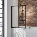 Schulte Badewannenaufsatz Smart 87 x 121 cm, 2-teilig faltbare Duschwand für Badewanne, Klebemontage ohne Bohren, 3 mm ESG Sicherheitsglas Klar hell, Schwarz, Duschabtrennung für Wanne