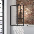 Schulte Badewannenfaltwand Smart 87 x 121 cm, Sicherheitsglas, (2 tlg), Klar Schwarz Klebe-Montage