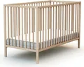 WEBABY - Babybett Holz 60x120cm Buche Natur ONE | 124 x 64,5 x 82 cm |Kinderbett | Von Geburt an | Schlafkomfort | Lattenrost | Bett mit Gitterstäben | Verstellbarer Lattenrost in 3 Höhen