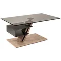 Venda Couchtisch, Grau, Wildeiche, Holz, Metall, Glas, Wildeiche, furniert, rechteckig, Säule, Bodenplatte, 60x47-64x100 cm, höhenverstellbar, Wohnzimmer, Wohnzimmertische, Couchtische, Couchtische Glas