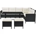 Juskys Polyrattan Gartenmöbel Lounge Manacor Schwarz mit Bezügen in Creme