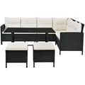 Juskys Loungegarnitur, Schwarz, Creme, Kunststoff, 4, Loungemöbel, Gartenlounge-Sets