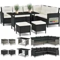 Polyrattan Lounge Manacor – Gartenlounge Mit Sofa, Tisch, 2 Hocker & Kissen – Gartenmöbel Set Bis 7 Personen – Schwarz, Sitzbezüge In Creme - Juskys
