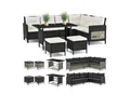 Juskys Gartenlounge Manacor schwarz - Sofa, Tisch, Hocker & Kissen - 8 Personen - Sitzbezüge Creme