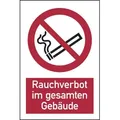 Verbotsschild, Kombischild, Rauchverbot im gesamten Gebäude - ASR A1.3 (DIN EN ISO 7010) - 200x300 mm Folie selbstklebend