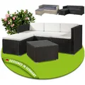 Juskys Gartenmöbel Set M – Punta Cana Polyrattan Lounge Möbel für 3–4 Personen mit Sofa, Sessel, Tisch & Kissen, wetterfeste Balkonmöbel für Garten & Terrasse – Schwarz/Creme
