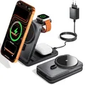 KPON Magsafe Ladestation für Apple Watch und iPhone, 3 in 1 Faltbares Magsafe Ladegerät Schnellladung Kompatibel mit iPhone 17-12, Apple Watch 11-2, AirPods, Reise & Büro, inkl. 20W Adapter