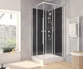 Schulte Komplettdusche Rimini 90x90 cm, Fertigdusche mit Eckeinstieg, Duschkabine komplett mit Duschsystem & Duschwanne, Duschtempel mit ESG Sicherheitsglas, schwarze Rückwände
