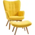 HOMCOM Ohrensessel mit Hocker, Relaxsessel, Polstersessel in Cord-Optik, Gelb - Gelb