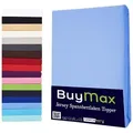 Buymax Spannbettlaken Topper, Spannbetttuch für Topper bis 12 cm Höhe, 100% Baumwolle Jersey, Jersey, Gummizug: Rundumgummi, (1 Stück), Pflegeleicht und Atmungsaktiv, in Verschiedenen Farben und Größen blau 180 cm x 200 cm