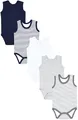 TupTam Baby Jungen Achselbody – Weicher Baby Body im 5er Pack aus Baumwolle, Body Baby Unifarben OEKO-TEX zertifiziert, Farbe: Streifenmix Blau Grau, Größe: 80