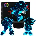 AIRUEEK Sonic Hedgehog Spielzeug 3D nachtlicht LED Illusion Lampe-3Pack Sonic/1 Fernbedienung /1 schwarzer Sockel/-Schlafzimmerdekor Kreative Halloween Weihnachts Geschenke für Kinder Männer