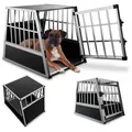 Juskys Tierreisebox Alu-Hundetransportbox in 4 versch. Größen: M, L, L-X, XL, Auto Hundebox robust und pflegeleicht, Gittertür verschließbar schwarz|silberfarben 66 cm x 71 cm x 91 cm
