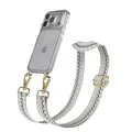 EAZY CASE Handykette - Verstellbares Taschenband kompatibel mit iPhone 17 Pro, Schulterriemen, Handykordel mit Silikon Hülle, Umhängetasche, Beige Blau Gold