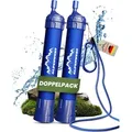 ALPENWERT Wasserfilter Outdoor Doppelpack - Trinkwasserfilter für 4000 Liter Wasser - Trinkwasseraufbereitung die 99,99% aller Keime und Bakterien ab - Blau