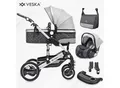 VESKA® 3 in 1 Kombi-Kinderwagen Buggy Reisebuggy inkl. Auto- Babyschale Jogger Faltbar - Silber - anthrazit/grau