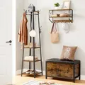 VASAGLE Garderobenständer mit 3 Ablagen, 8 Haken, 43x43x180 cm-80X - Braun/Schwarz