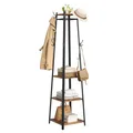 VASAGLE Garderobenständer, Kleiderständer, Garderobe mit 8 Doppelhaken, 4 Ablagen, Kleiderstange, mit Metallrahmen, für Jacken, Taschen, für Flur, Schlafzimmer, vintagebraun-schwarz LCR80X