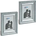 Relaxdays Bilderrahmen 2er Set Kunststoff Glas Silber mit Passepartout 25 cm x 20 cm x 2 cm 0,68 kg