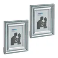 Relaxdays Bilderrahmen 2er Set, 13x18 cm, Hoch- & Querformat, Fotorahmen zum Aufhängen, Hinstellen, Passepartout, silber
