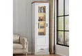 Merax Standvitrine schmal Vitrinen mit LED und USB-Anschluss (inkl.Fernbedienung, Hochschrank Standregal Schrank Vitrine) Vitrinenschrank mit verstellbaren Fachböden und Schublade, H:178cm