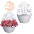 2x Blumentopf Wand Blumentopf Wandmontage Wandblumentopf Wandvasen für Pflanzen Pflanzen Wandhalterung Wandtopf Außenbereich 32 cm Weiß Rattan Opti