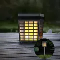 MeLiTec Solar-Gartenleuchte SO46, Flammeneffekt, LED-Solar-Gartenlampe im Käfig-Design, bis zu 8 Stunden Leuchtdauer, Erdspieß & Akku, 8h Leuchtd... - Grau