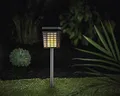 MeLiTec Solar Gartenleuchte SO46 mit Flammeneffekt, graues Käfig-Design, bis zu 8 Stunden Leuchtdauer, inkl. Erdspieß & Akku