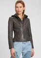 Lederjacke "Cacey LEGV", mit Kapuze, mti Kapuze, Reißverschluss, Ziersteppung, Gr. L, anthracite