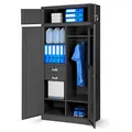Jan Nowak Aktenschrank, Mehrzweckschrank, Spind Schrank | Geheimfach, 2 Schubladen, 4 Fachböden, Mit Kleiderstange, Spiegel, Pulverbeschichtet, Abschließbar, Metall | 185 cm x 90 cm x 50 cm Anthrazit