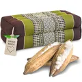 livasia Block Yogakissen eckig - 17x34x12cm - Meditationskissen mit Kapok, Stützkissen Bolster rechteckig, Yoga Pilates Zubehör Nackenkissen, Thaikissen fest handgefertigt (Braun/Grün)
