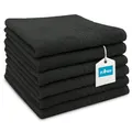 ZOLLNER 6er Set Handtücher in 50x70 cm - saugstarke Duschtücher in schwarz - mit praktischem Aufhänger - mit modernen Tiefgangstreifen - waschbar bis 60°C - Baumwolle - Hotelqualität