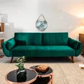 riess-ambiente Retro Schlafsofa DIVANI 220cm smaragdgrün Samt 3-Sitzer mit Bettfunktion Schlafcouch Couch Sofa