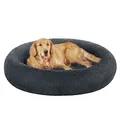 Feandrea Hundebett flauschig, Katzenbett, Donut Kissen, waschbar, Polsterung in der Mitte herausnehmbar, Langer Plüsch, 120 cm Durchmesser, dunkelgrau PGW043G02