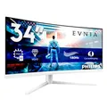 Philips Evnia 34M2C5501A - 34 Zoll WQHD Curved Gaming Monitor, 180 Hz, 1 ms, FreeSync Premium, Ambiglow (3440x1440, 2X HDMI 2.0, 1x DisplayPort 1.4, USB Hub) Weiss