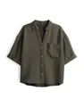 OPUS Damen Kurzarmbluse | Hemdbluse Fiora Loose im Crinkle-Look Olive Leaf, 38
