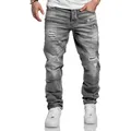 Amaci&Sons Straight-Jeans KANSAS Regular Fit Destroyed Jeans grau W36/L32
