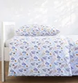 Bettwäsche 135x200 + 40x60 Baumwolle Blumen Blau Gelb 2tlg Set Kinder Jugend Reißverschluss Kinderbettwäsche