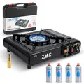 Z.M.C Gaskocher 1-flammig inkl. Adapter für LPG + Aufbewahrungskoffer + 4 Gaskartuschen 227g, Campingkocher für Outdoor und Innenraum, Campinggaskocher 2,2 kW mit Piezozündung