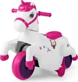 COSTWAY Elektro Motorrad, Elektromotorrad 2 Modi 3km/h, Schaukelpferd mit Musik, LED & Stützrädern, Elektro Fahrzeug für Kinder ab 3 Jahren Rosa