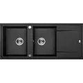 BADLAND Granitspüle Doppelbecken MEGALO 50x116 Schwarz mit langer Abtropffläche | Siphon im SET! - Schwarz