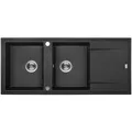 Granitspüle 2-Becken MEGALO Schwarz 50x116 mit Abtropffläche | inkl. Siphon!