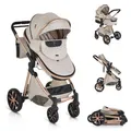 Moni Kombi-Kinderwagen Kinderwagen Alma, Sportsitz Tragetasche umbaubar Wickeltasche Sitz umkehrbar, beige