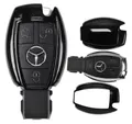 mt-key Schlüsseltasche Autoschlüssel Hardcover Schutzhülle Metallic Schwarz, Mercedes Benz Funk ab 2005 Smartkey