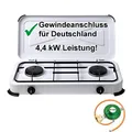 Bluecraft Campingkocher 2 flammig Gaskocher mit 4,4 kW Leistung für Gasflaschen Doppelkocher Gasherd mit Zubehör - 50 mbar Gasregler Gasschlauch für Camping Outdoor Garten & Freizeit, Wohnmobil, Boot