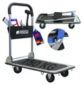 Klappbarer Profi-Transportwagen RHINO 150 mit Werkzeugtasche & 6 Sicherungsösen | Traglast 150kg | Vollgummibereifung | 2x 360° Lenkrollen & 2x Bockrollen mit Feststellbremse | Plattformwagen Transporthilfe Handwagen
