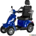 Veleco Faster - 4-Rad Mobilitätsroller mit Kapitänssitz - hohe Rückenlehne - 12 km/h - 1000 Watt Seniorenmobil - Kopfstütze - Elektromobil (Blau) - Blau