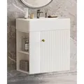 YORBAY Waschtisch Badmöbel Waschtischunterschrank Waschbecken mit Waschtisch 55 cm Keramik mit Unterschrank für kleine Badezimmer Weiß - Weiß