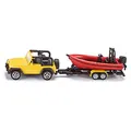 siku 1658, Jeep mit Boot, Metall/Kunststoff, Gelb/Rot, Abnehmbarer Anhänger, Schwimmfähiges Boot